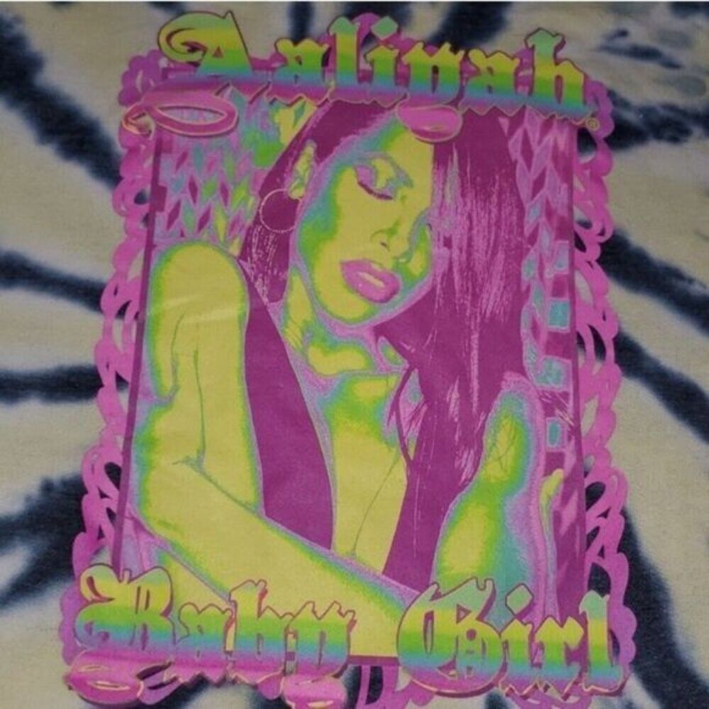 AALIYAH Blue Tie Dye Crew Neck Neon Screen Print Pullover Sweatshirt L FLAWED * - Picture 4 of 8